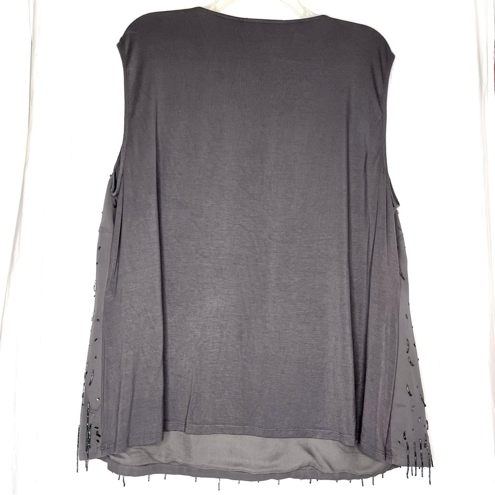 JONES NEW YORK‎ Beaded Sequined Dressy Sleeveless Plus Size Top 18W Blouse GRAY - Picture 3 of 15
